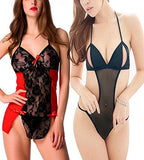 PHWOAR Women pack of 2 Hot Sexy Lingerie Mini Babydoll Sleepwear Strap lace Dress - NEIGHBOUR JOY