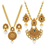 Sukkhi Wavy Gold Plated Kundan Set of 2 Necklace Set Combo For Women