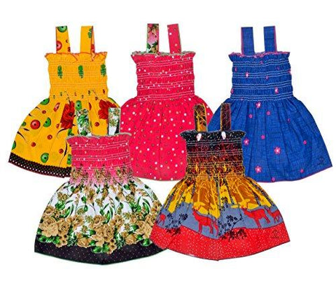 Sathiyas Baby Girls Gathered Dresses Pack of 5 - (Multicolour_0-6 Months) - NEIGHBOUR JOY