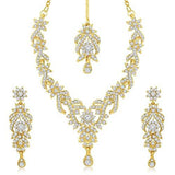 Sukkhi Brass Gold 3 Pieces Strand Necklace With Earrings Set For Women