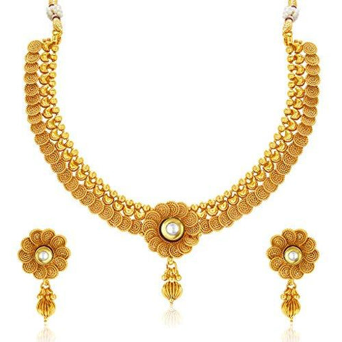 Sukkhi Eye-Catchy Jalebi Design Gold Plated Necklace Set For Women