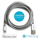 Apple MFi Certified 6ft long Nylon Braided Original Mivi Tough Lightning Cable for iPhone, iPad and iPod, Super fast charging up to 2.4Amps (Silver)