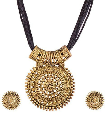 Ganapathy Gems Black Oxodised Brass With Thread Chain Metal Pendant Necklace With Earrings For Women - NEIGHBOUR JOY