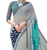 Vivera Women's Georgette Saree(VRSUNFLOWER_GREY)