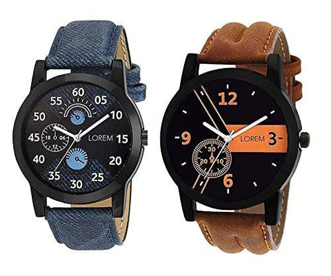 OpenDeal New Designer & Stylish Leather Belt Combo Analogue Watch For Men LR01-02 (Pack Of 2) - NEIGHBOUR JOY