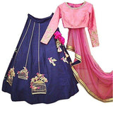 Lehenga Choli (Women Baby Pink & Blue Silk party wear lehenga choli FREE_SIZE) - NEIGHBOUR JOY