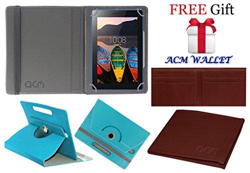 Acm Rotating Leather Flip Case for Lenovo Tab 3 7 Essential Cover Stand Greenish Blue (FREE Acm Wallet Included) - NEIGHBOUR JOY