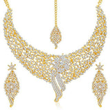 Sukkhi Gold Plated Australian Diamond Choker Necklace With Drop Earrings And Mangtikka Set For Womesn