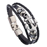 Sorella'z Mens Metal PU Leather Black Anchor Bracelet - NEIGHBOUR JOY