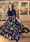 Ethnic Empire Women's Velvet Anarkali Lehenga Choli (Ethnic001_Er10610_Navy Blue_Free Size) - NEIGHBOUR JOY