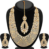 Sukkhi Gold Plated Australian Diamond Choker Necklace With Drop Earring & Mangtika For Women