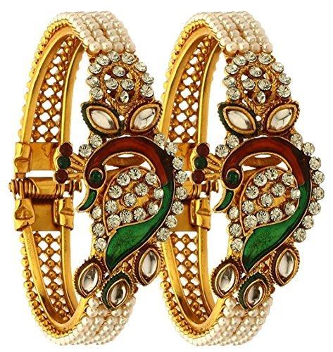 Zeneme Dancing Peacock Antique Gold Plated Bangle set for women