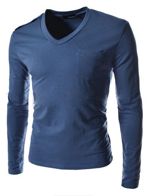 2015 New Arrival Hot Sale Fit Slim Pocket Decoration T-Shirt Men Solid Top Tees Casual Fashion T-Shirt Free Shipping 4 Color - NEIGHBOUR JOY